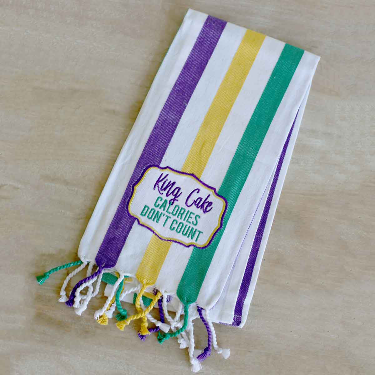 King Cake Stripe Hand Towel   Purple/Green/Yellow   20x28