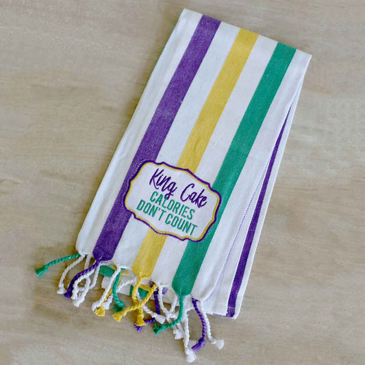 King Cake Stripe Hand Towel   Purple/Green/Yellow   20x28