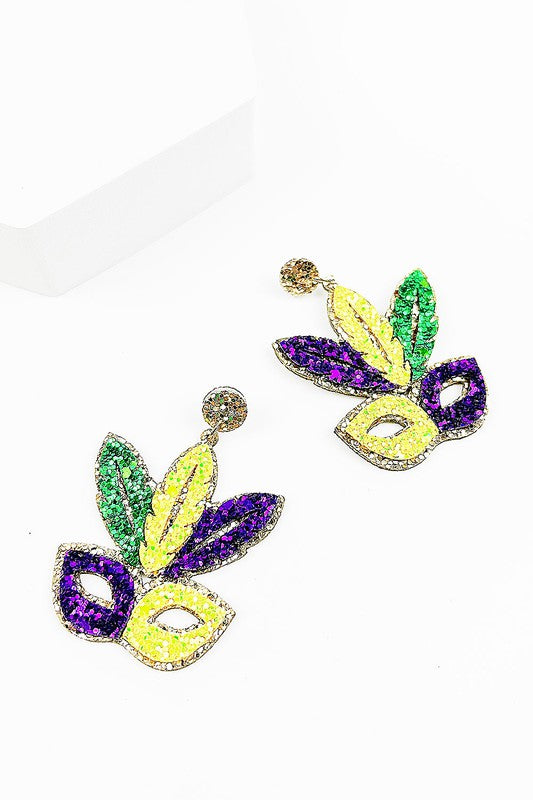 Mask and Feather Mardi Gras Earrings