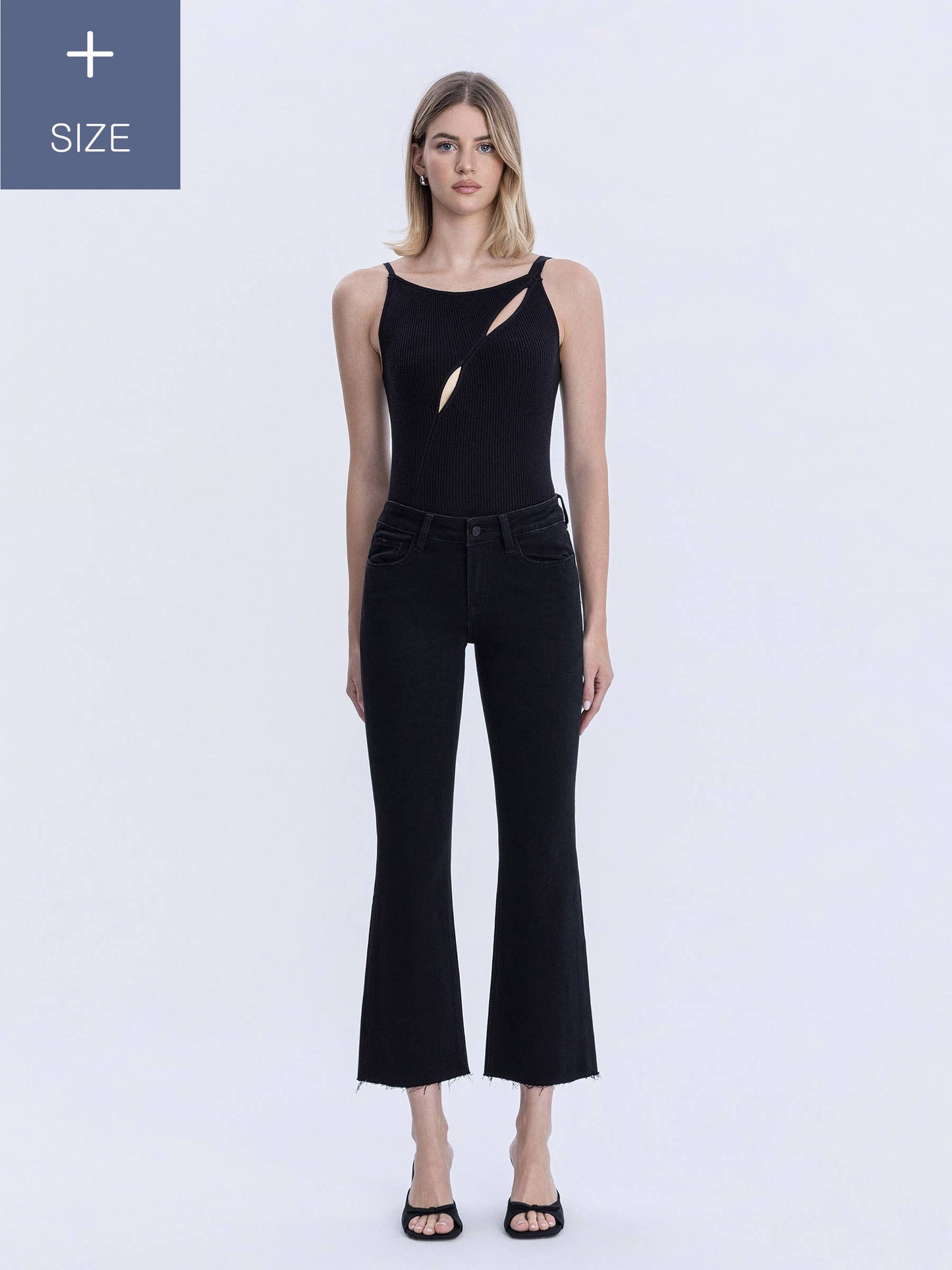 Black Mis Rise Raw Hem Bootcut Jeans -Curvy
