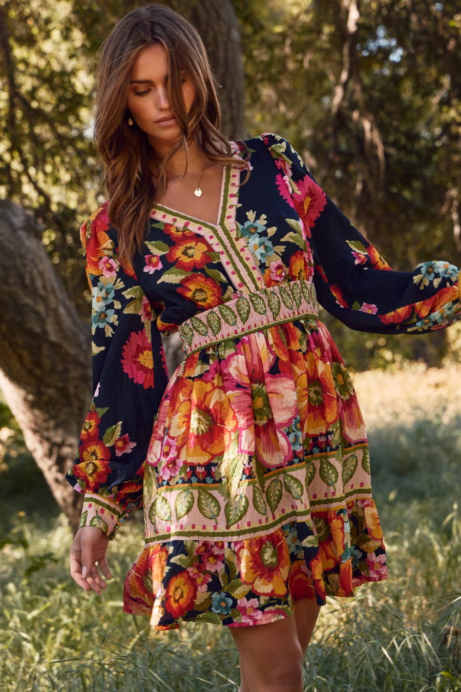 Stevie Floral Border Printed Mini Dress