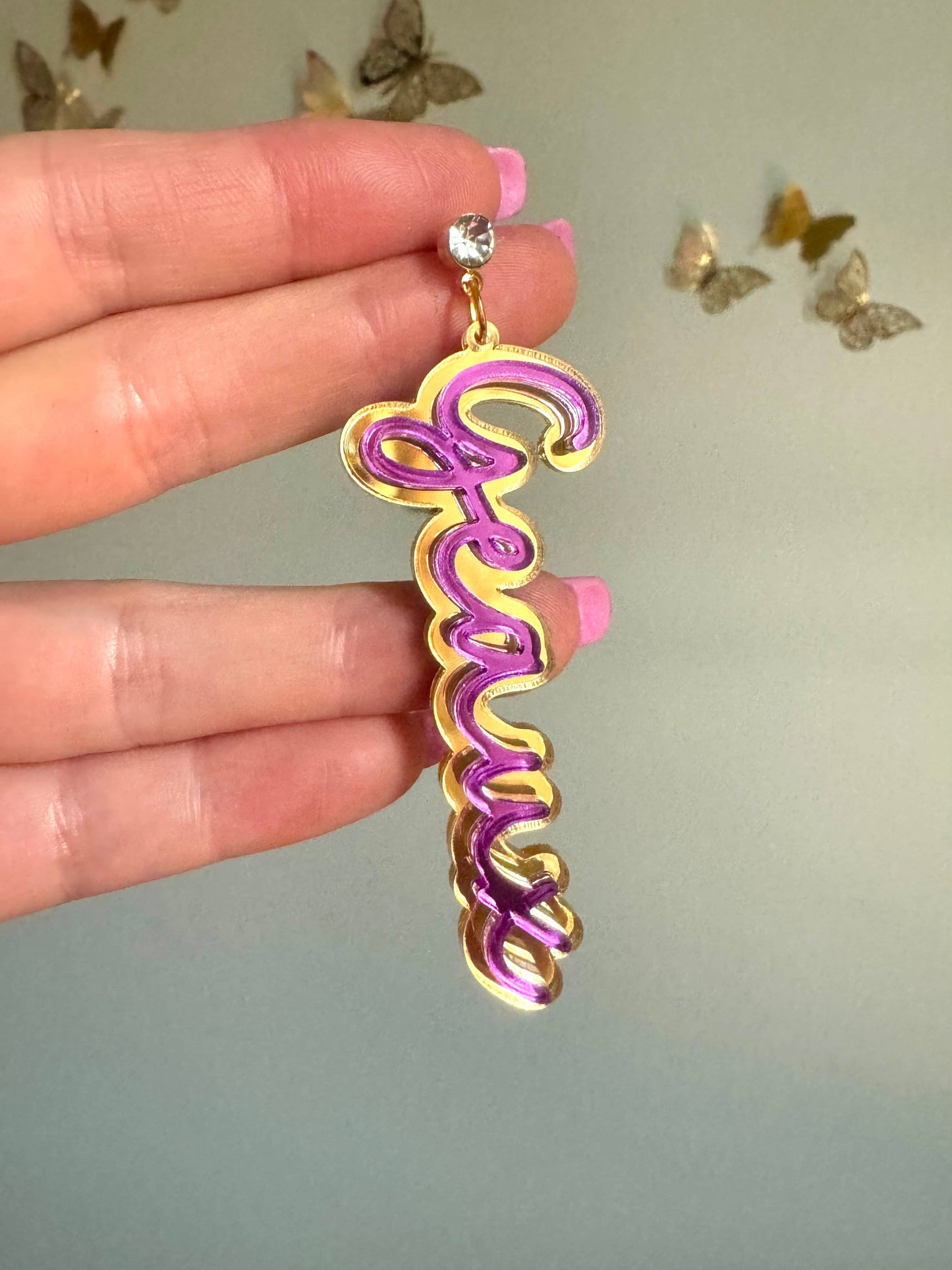 Gold Acrylic Geaux Louisiana State LSU Tigers Earrings