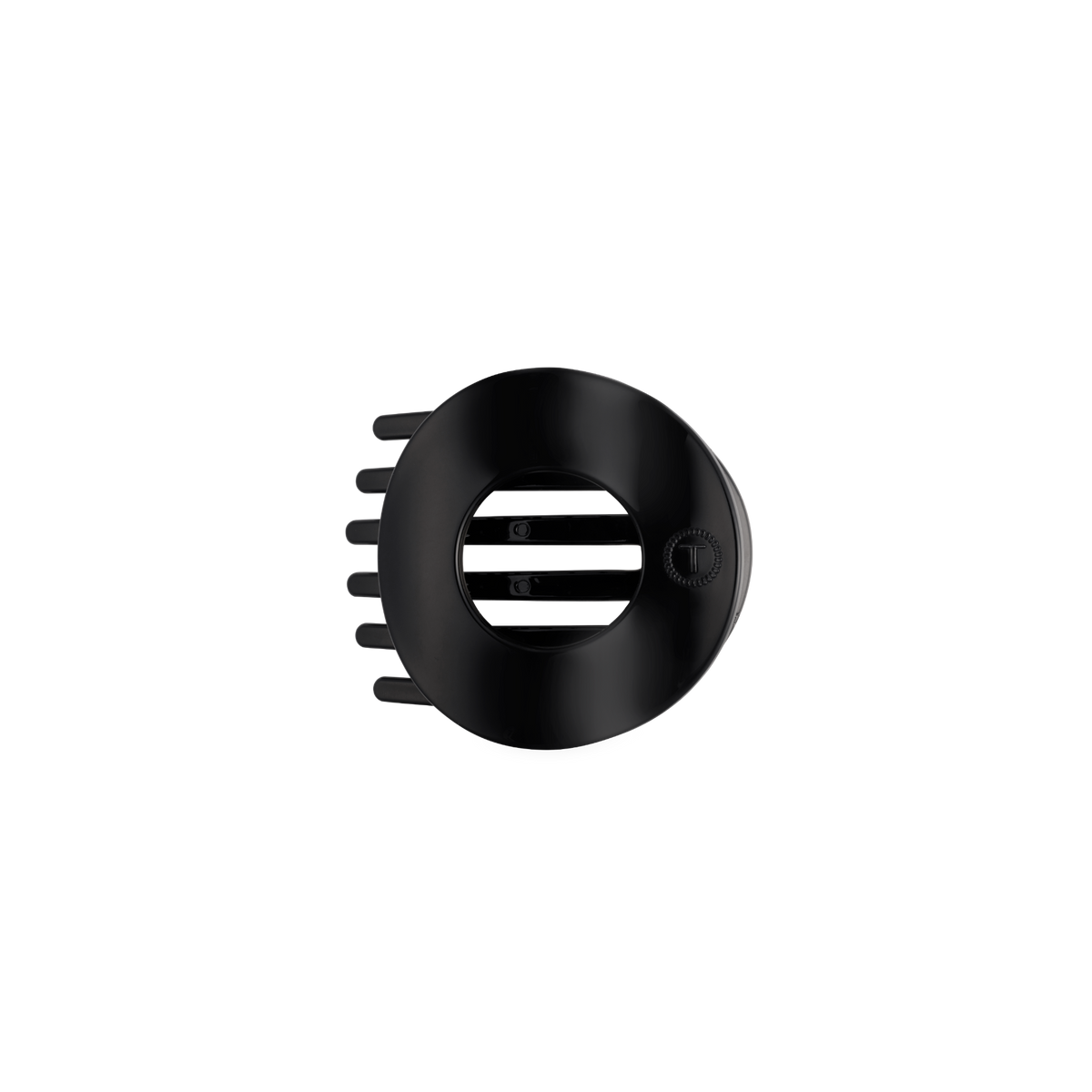 TELETIES Jet Black small flat circle hair clip, top view