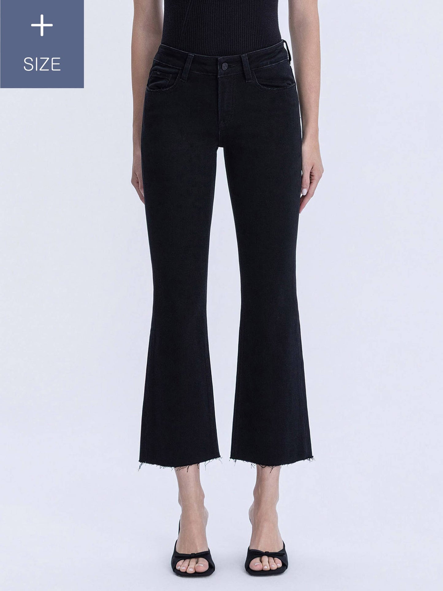 Black Mis Rise Raw Hem Bootcut Jeans -Curvy