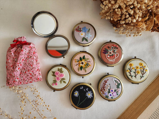 Sophia Floral Embroidered Compact Mirror