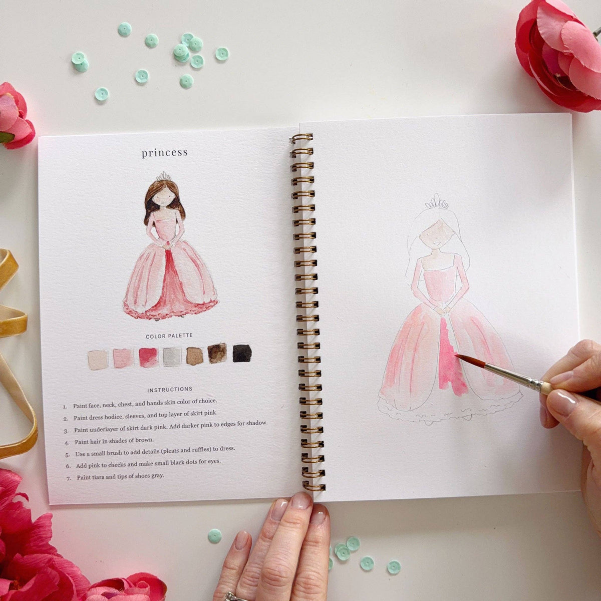 Painting a princess in the Fairytale workbook