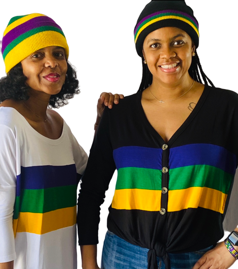 Black Mardi Gras Rugby Beanie With Purple Green And Gold Stripes