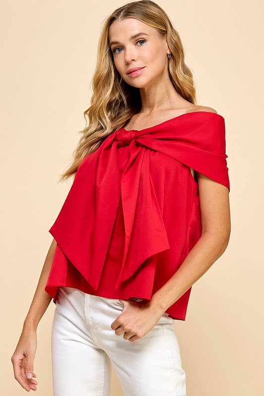 Bow Accented Off The Shoulder Top: Red