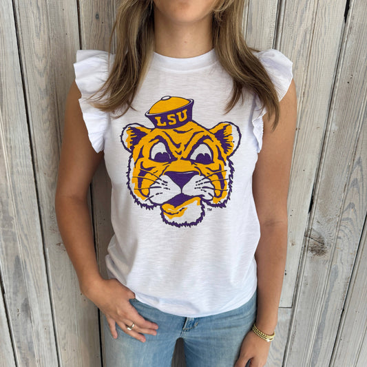 LSU Sailor Mike White Flutter Sleeve Top