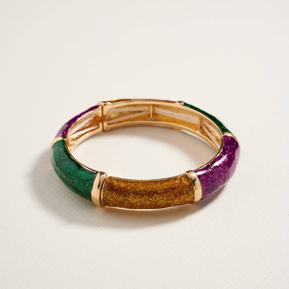 Glitter Mardi Gras Enamel Stretch Bracelet