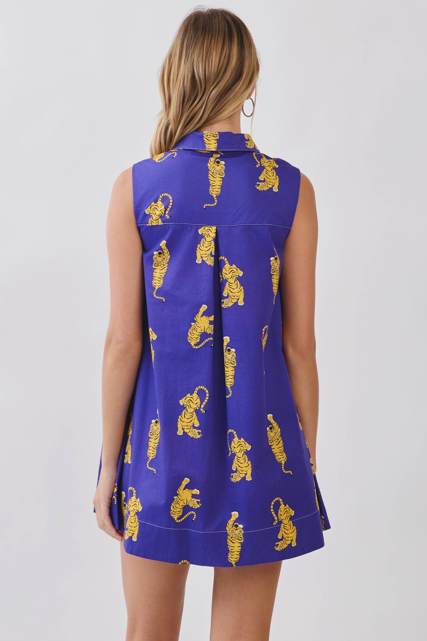 Tiger Print Sleeveless Shirt Dress