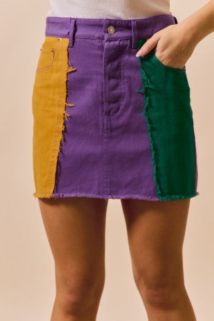 Mardi Gras Color Block Mini Skirt