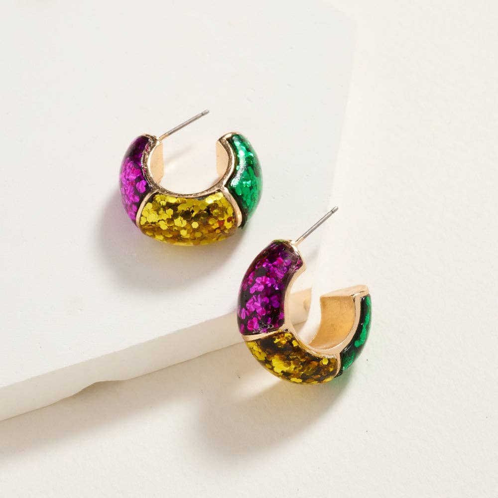 Mardi Gras Sequin Glitter Post Hoop Earrings