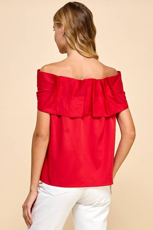 Bow Accented Off The Shoulder Top: Red