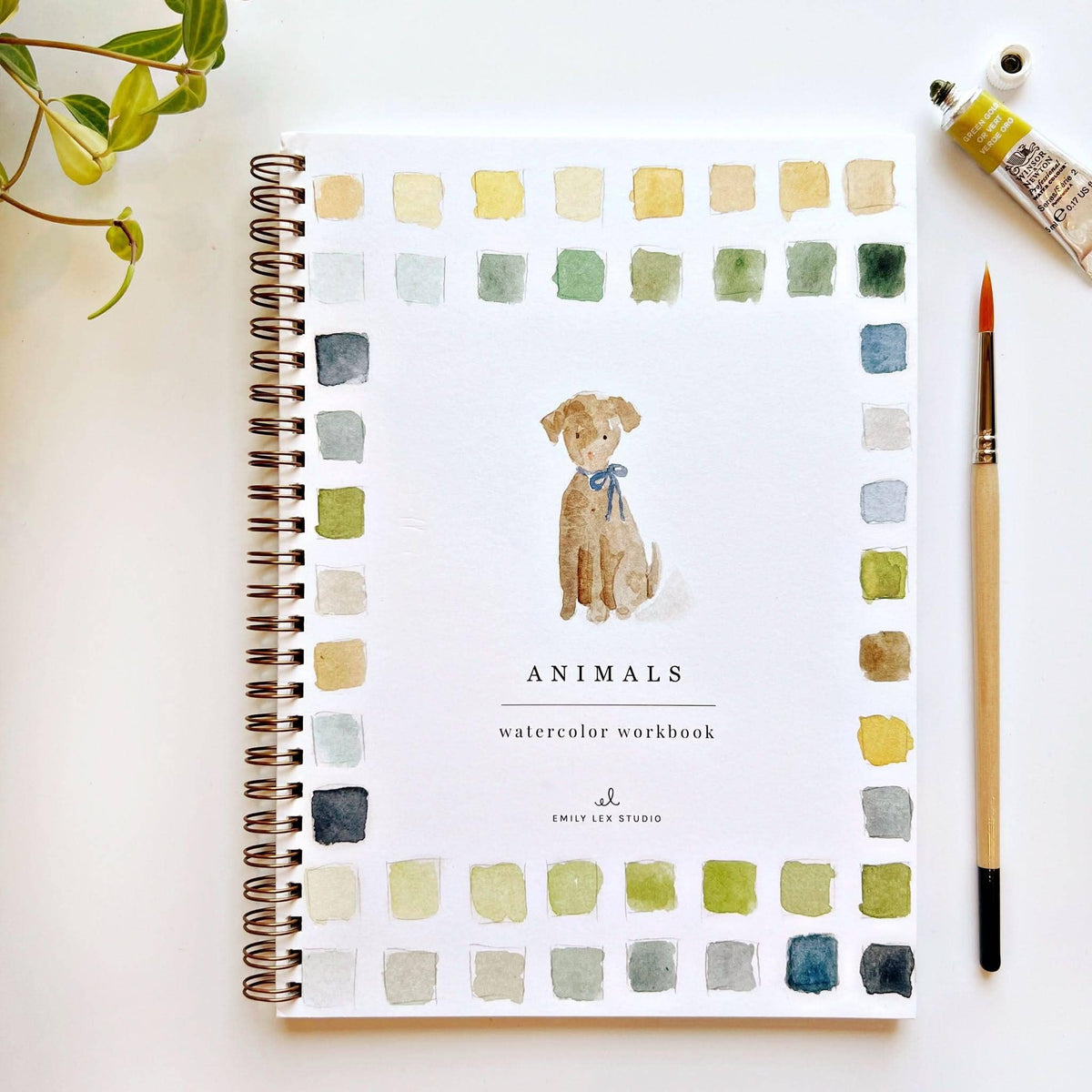 Animals watercolor workbook cover with a dog
