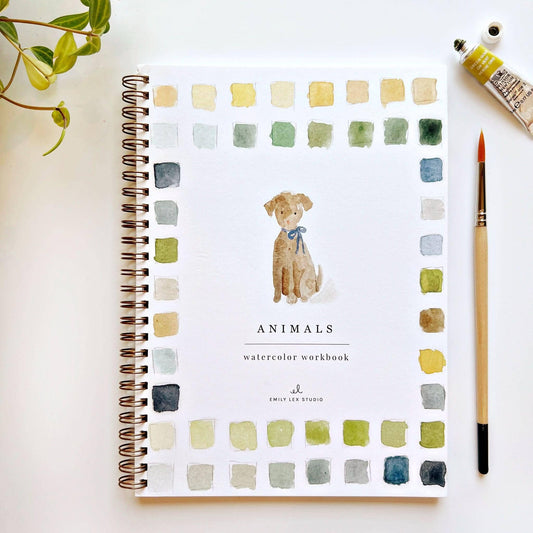 Animals watercolor workbook cover with a dog