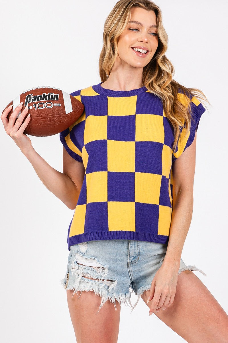 LSU Checker Sweater Vest Top