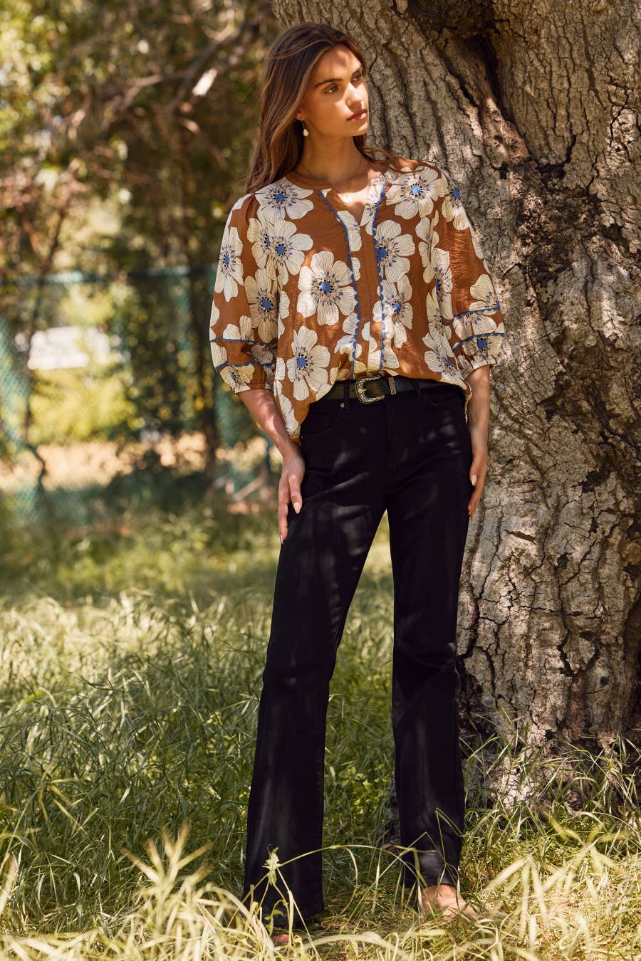 Floral Printed 3/4 Sleeve Blouse