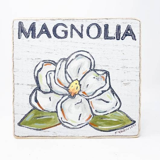 Square Wood Signs - Fun Decorative Wall Decor: Magnolia