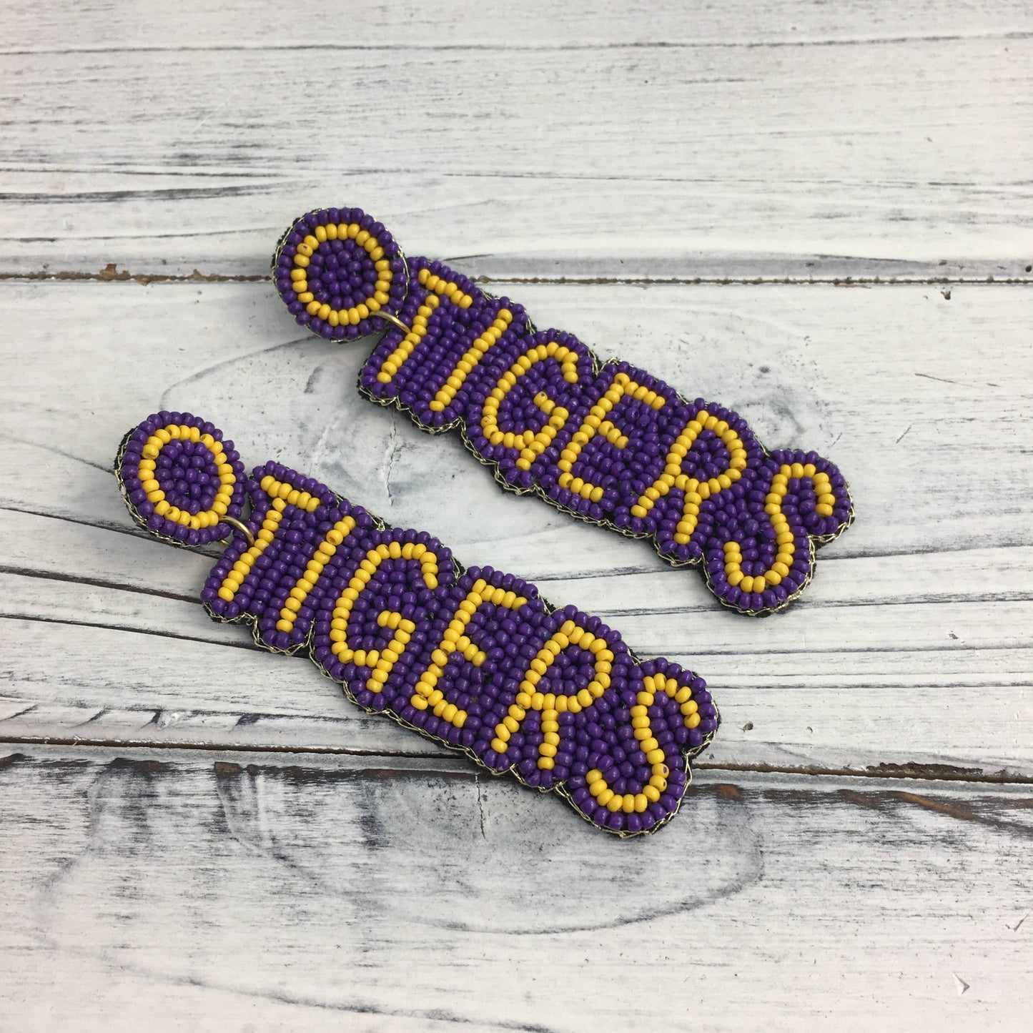 TIGERS - beaded Purple and Gold Earrings