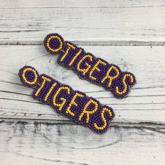 TIGERS - beaded Purple and Gold Earrings