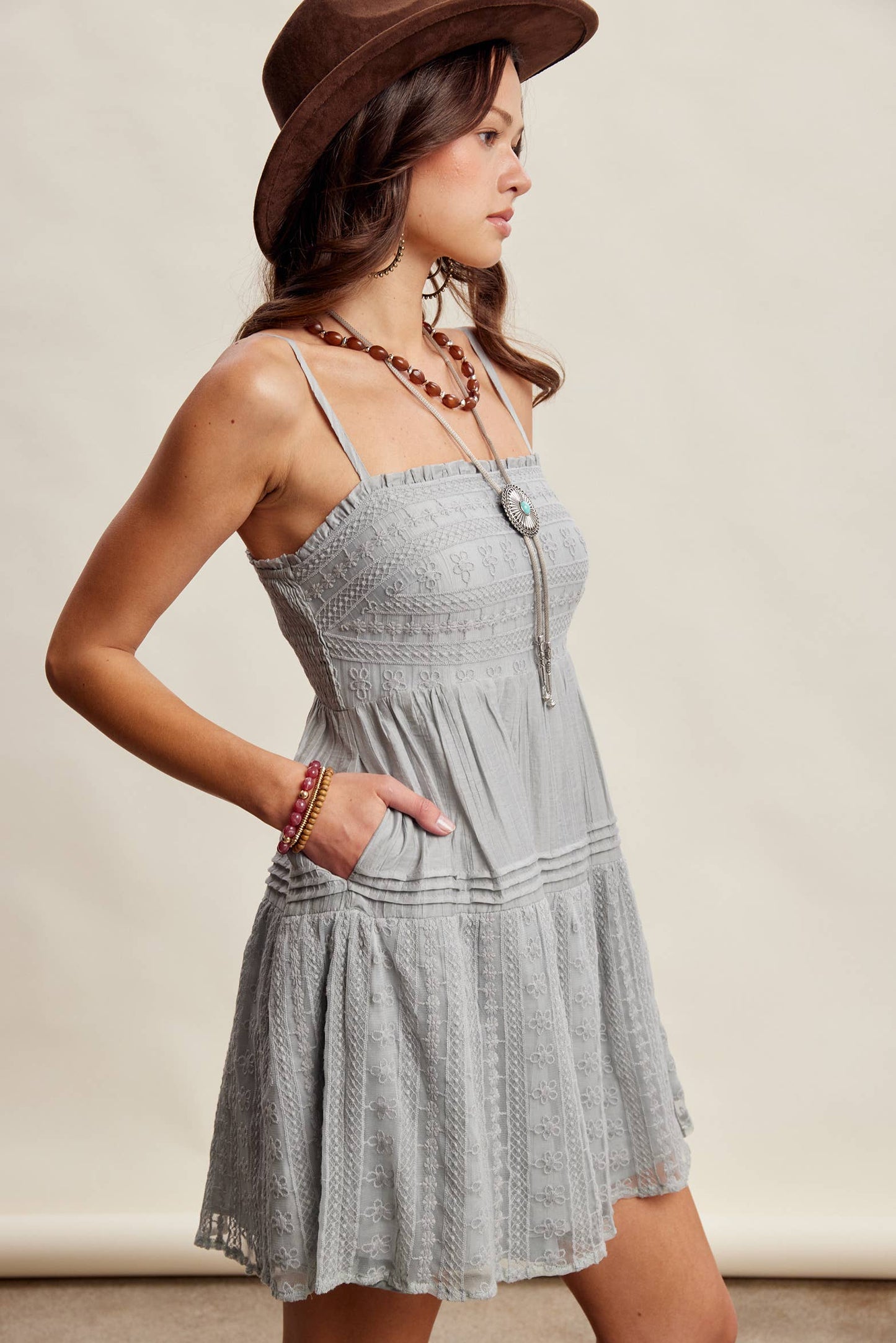 Ash Blue Lace Tiered Mini Dress