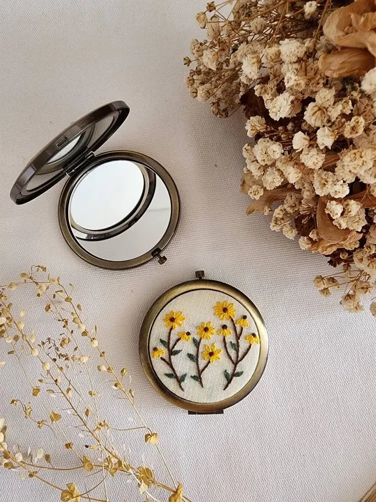 Sophia Floral Embroidered Compact Mirror