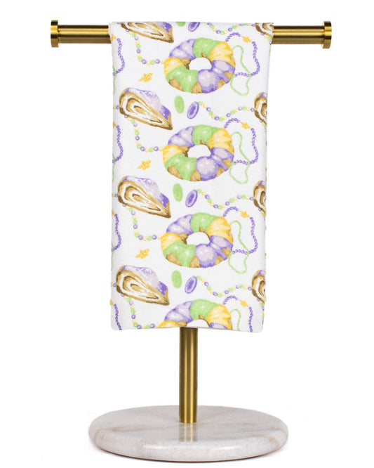 King Cake Love Kitchen Towel   White/Multi   15x25