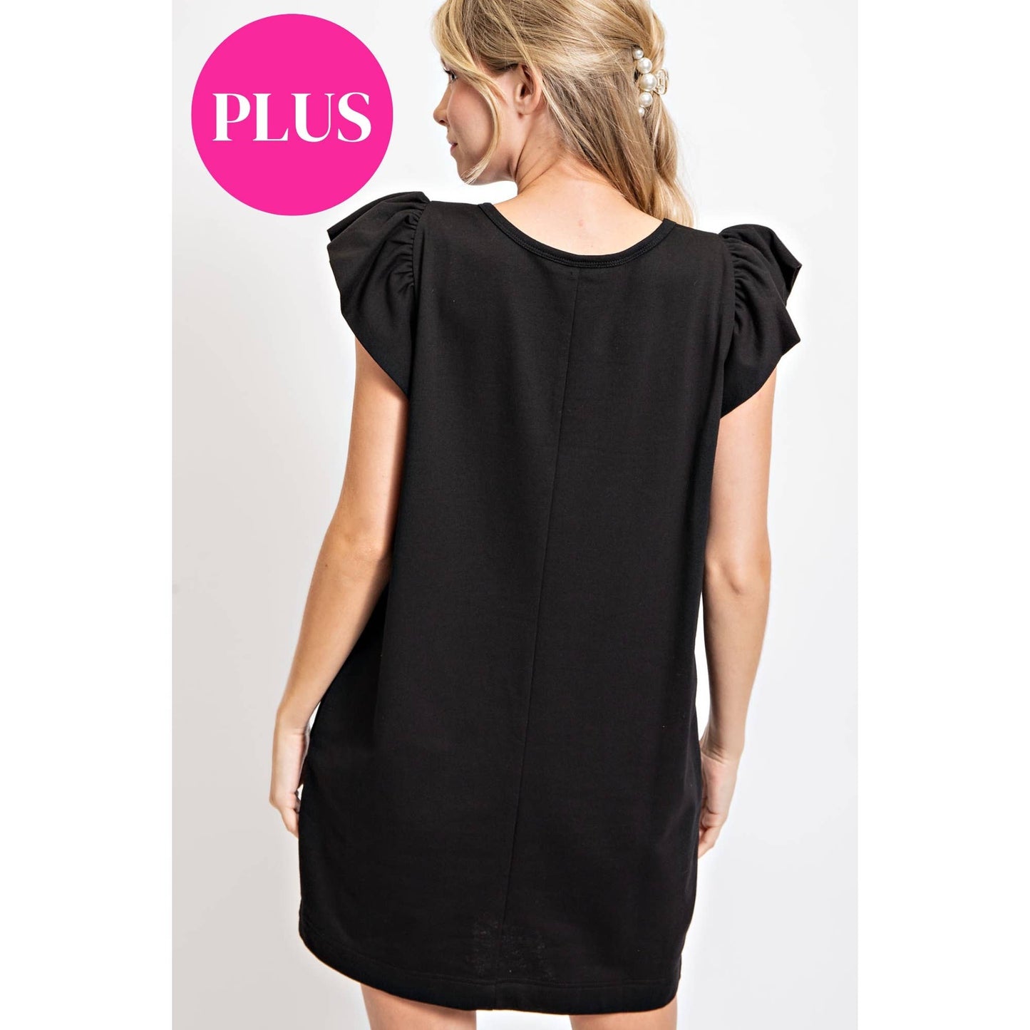 Plus Size Cotton Mini Shift Dress - Black Final Sale