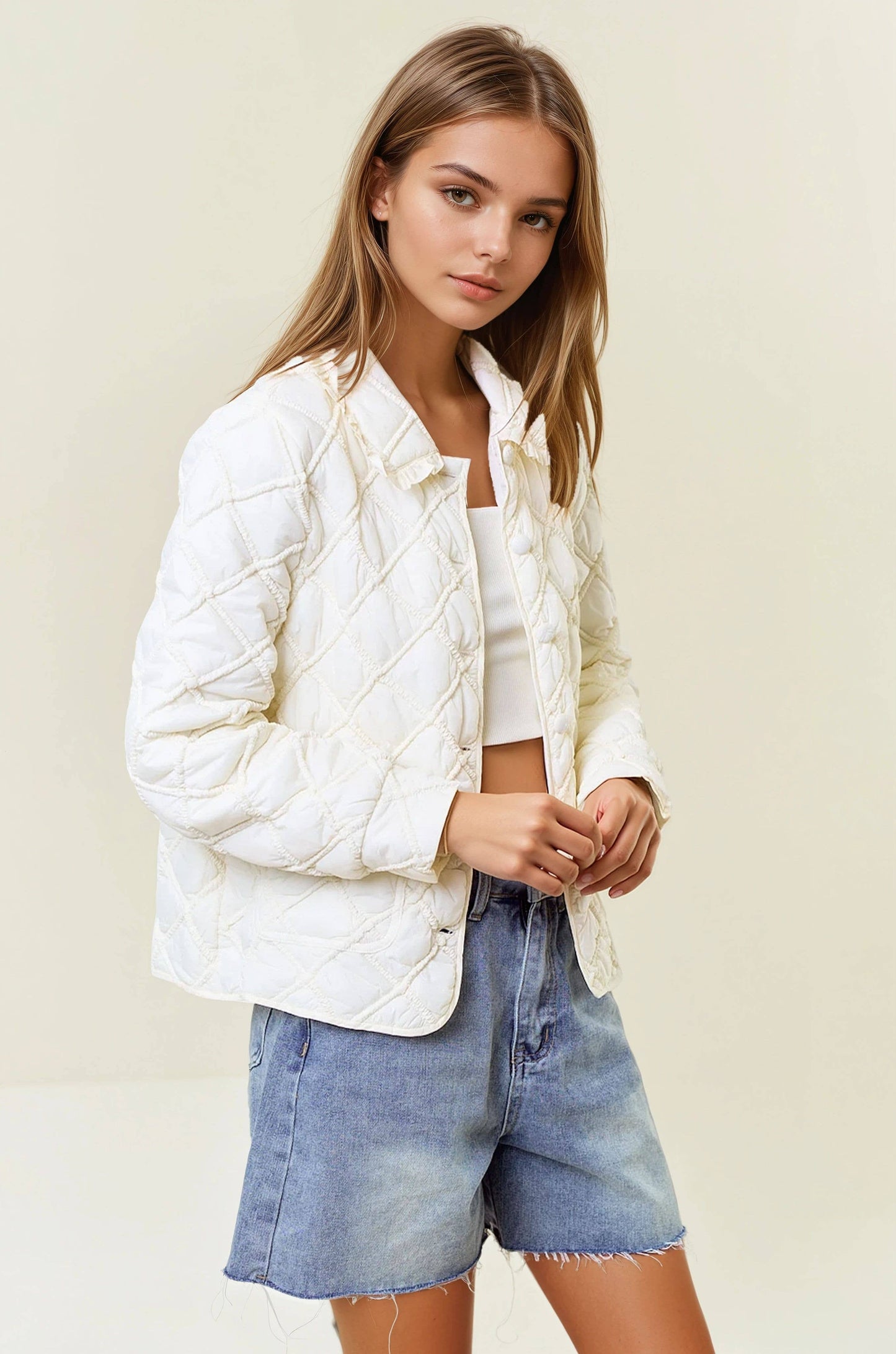 Lauren Ruffled Collar Quilted Jacket