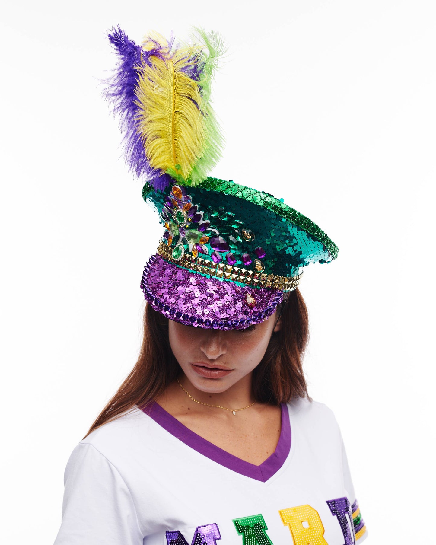 Mardi Gras sequin/stone captain hat 