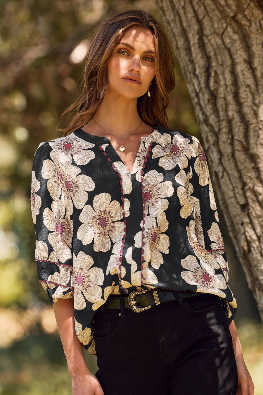 Floral Printed 3/4 Sleeve Blouse