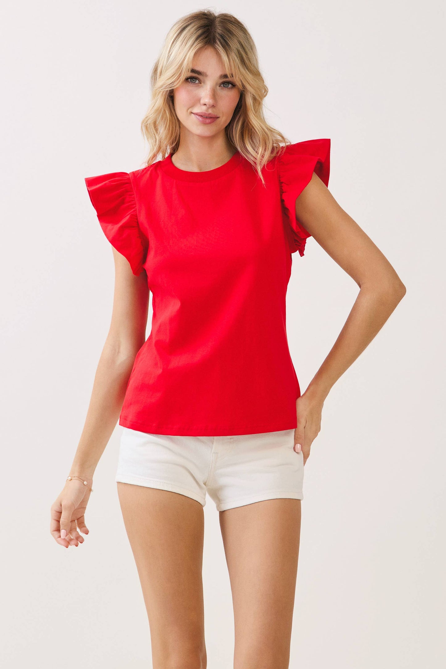 Red Ruffled Flutter Sleeve Top