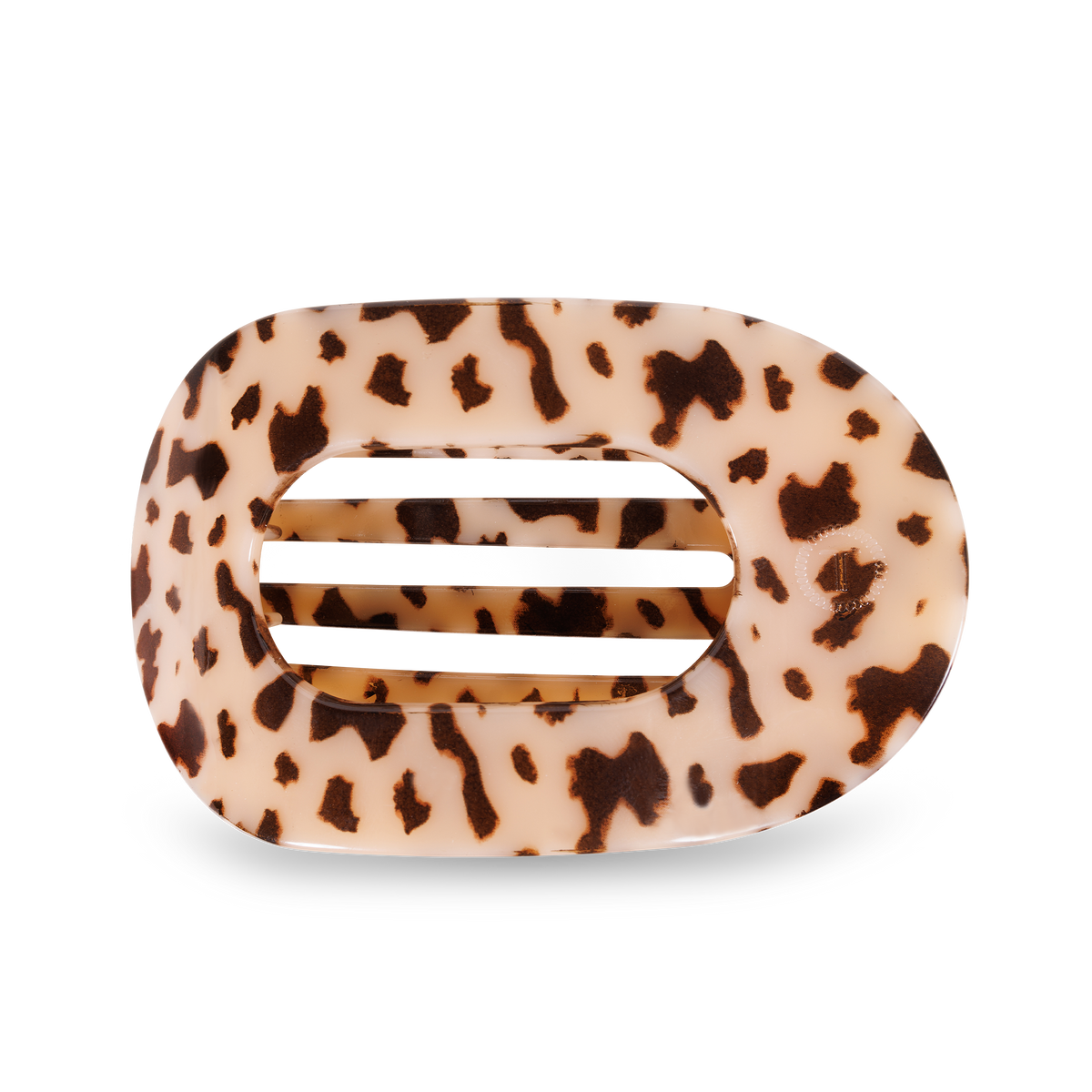 Large TELETIES round flat hair clip in blonde tortoise, front view