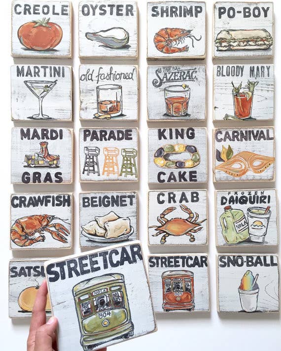 Square Wood Signs - Fun Decorative Wall Decor: Creole