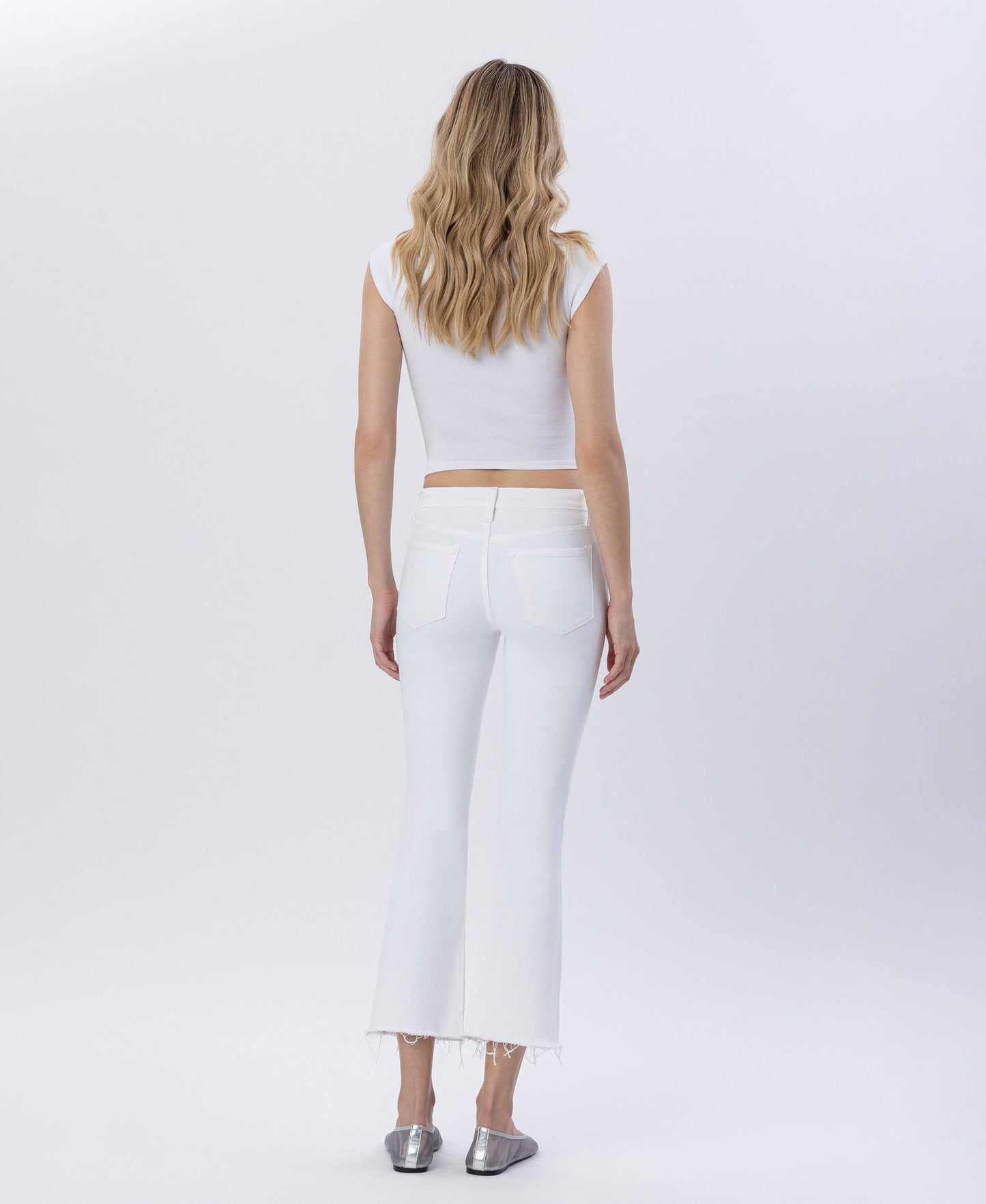 Mia Mid Rise White CROP FLARE JEANS