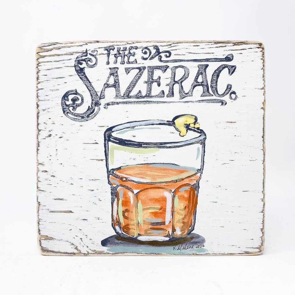 Square Wood Signs - Fun Decorative Wall Decor: Sazerac