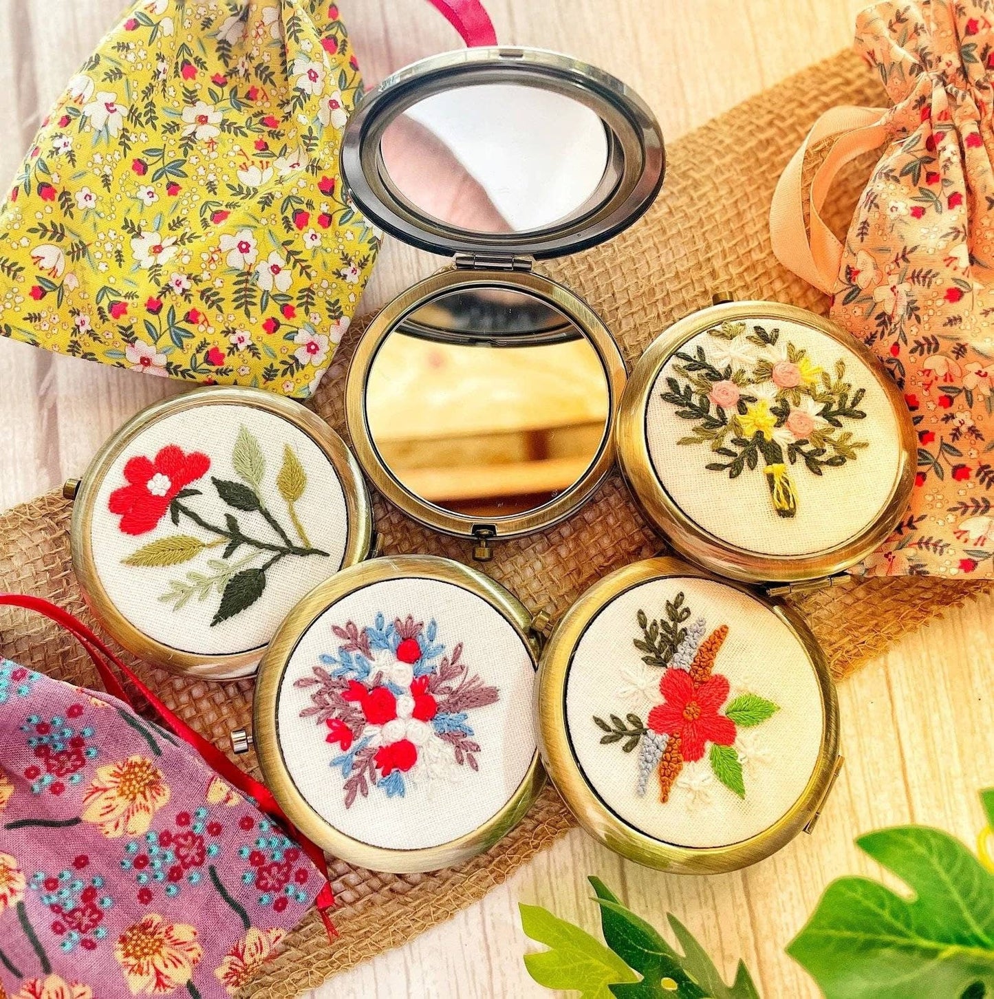 Brooklyn Floral Embroidered Compact Mirror