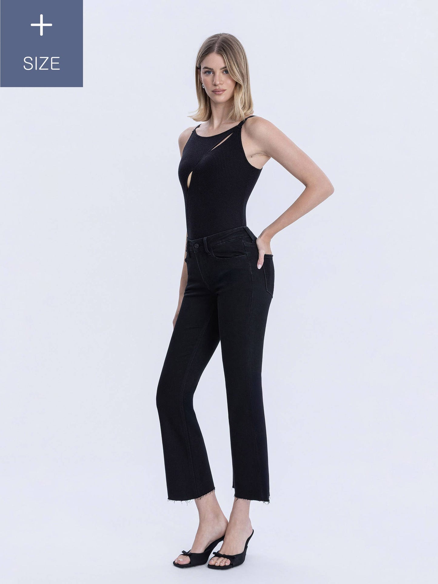 Black Mis Rise Raw Hem Bootcut Jeans -Curvy