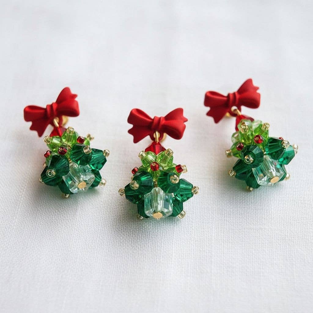 Vintage Christmas Tree Bow Earrings