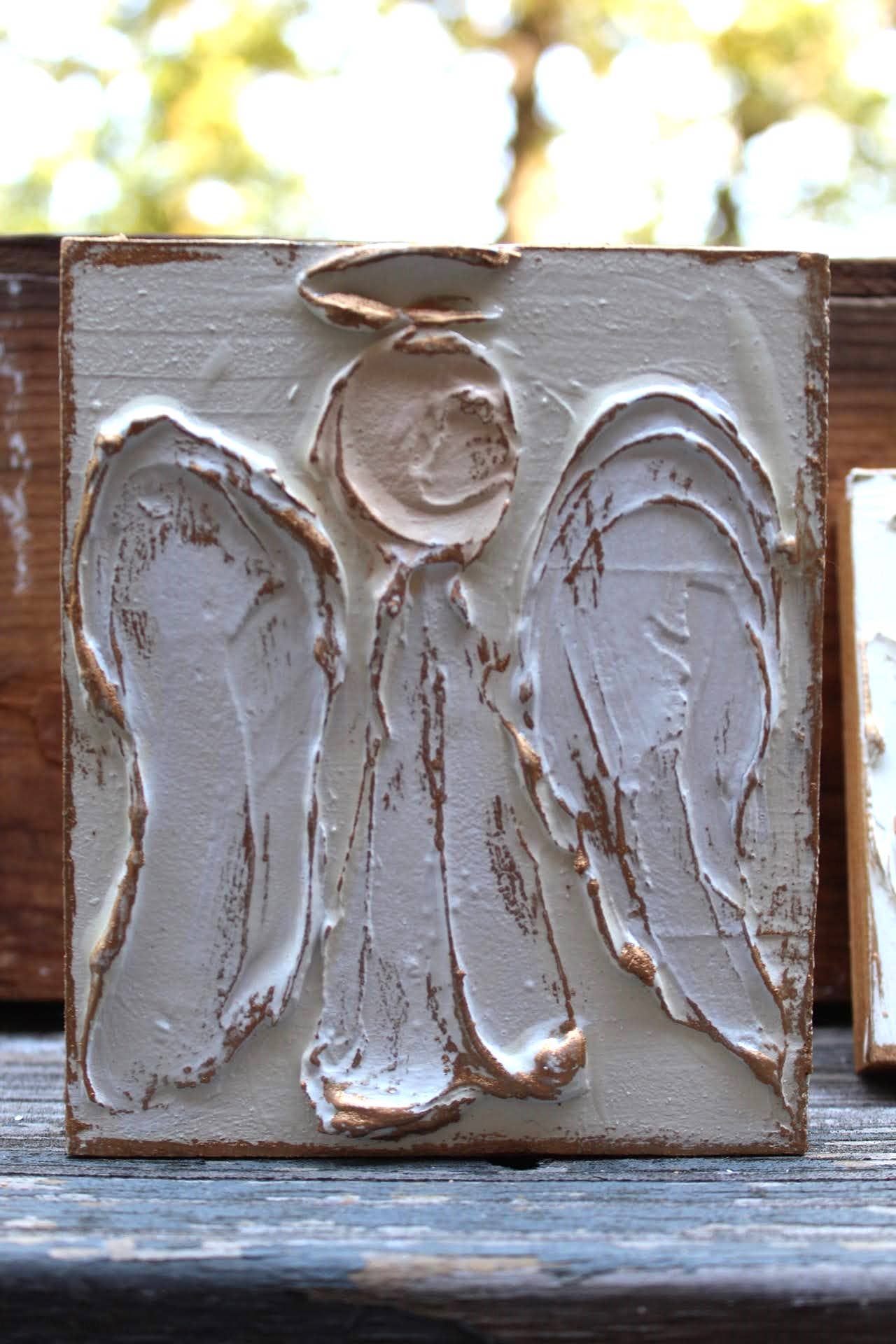 4x5 Angel hand painted textured wood block