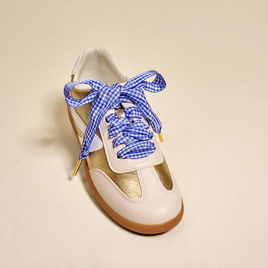 Step It Up Shoelaces–Gingham Royal Blue