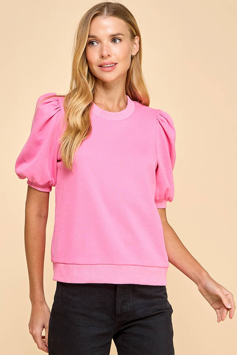 Pink Puff Sleeve Sweatshirt