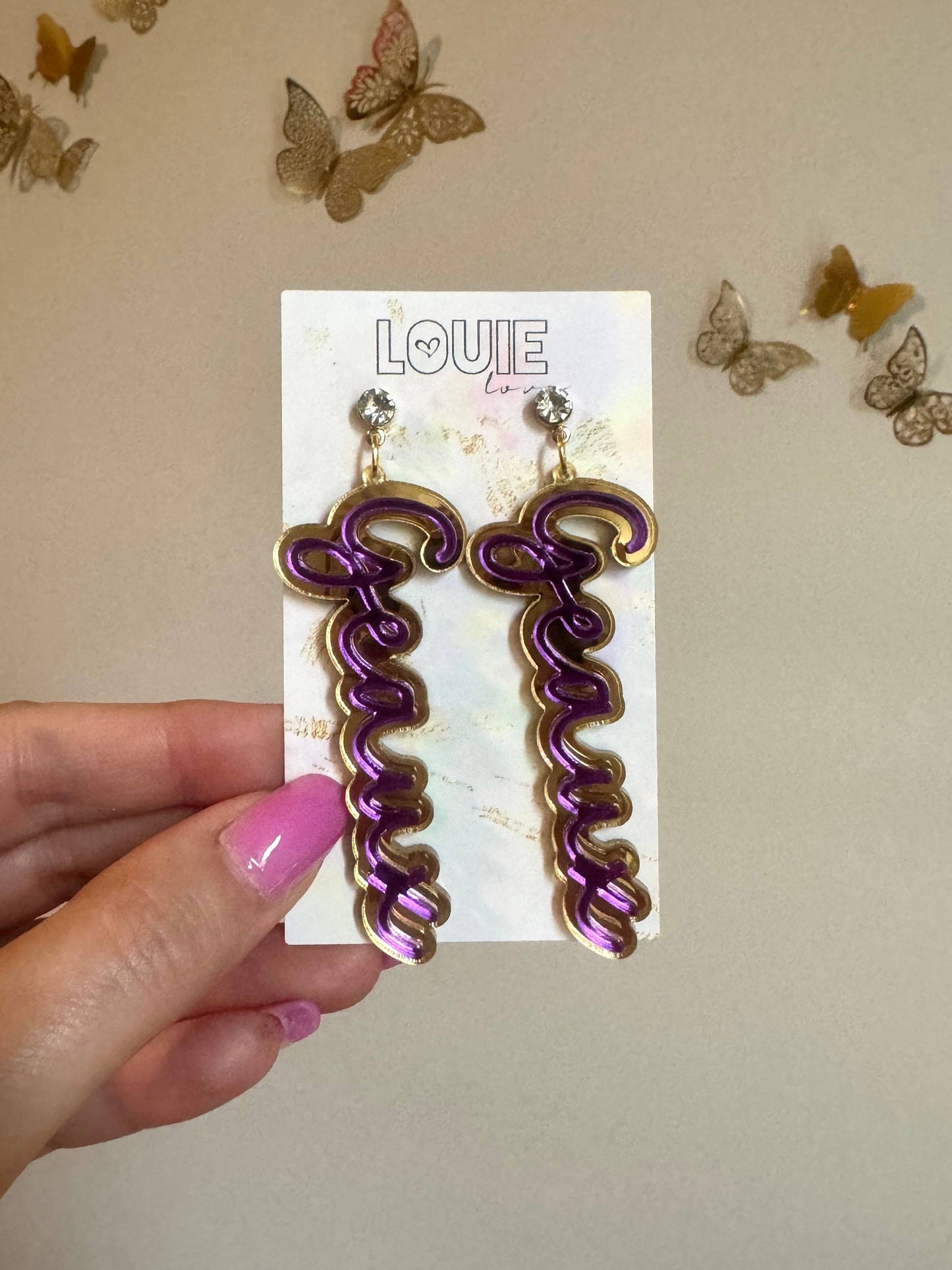 Gold Acrylic Geaux Louisiana State LSU Tigers Earrings