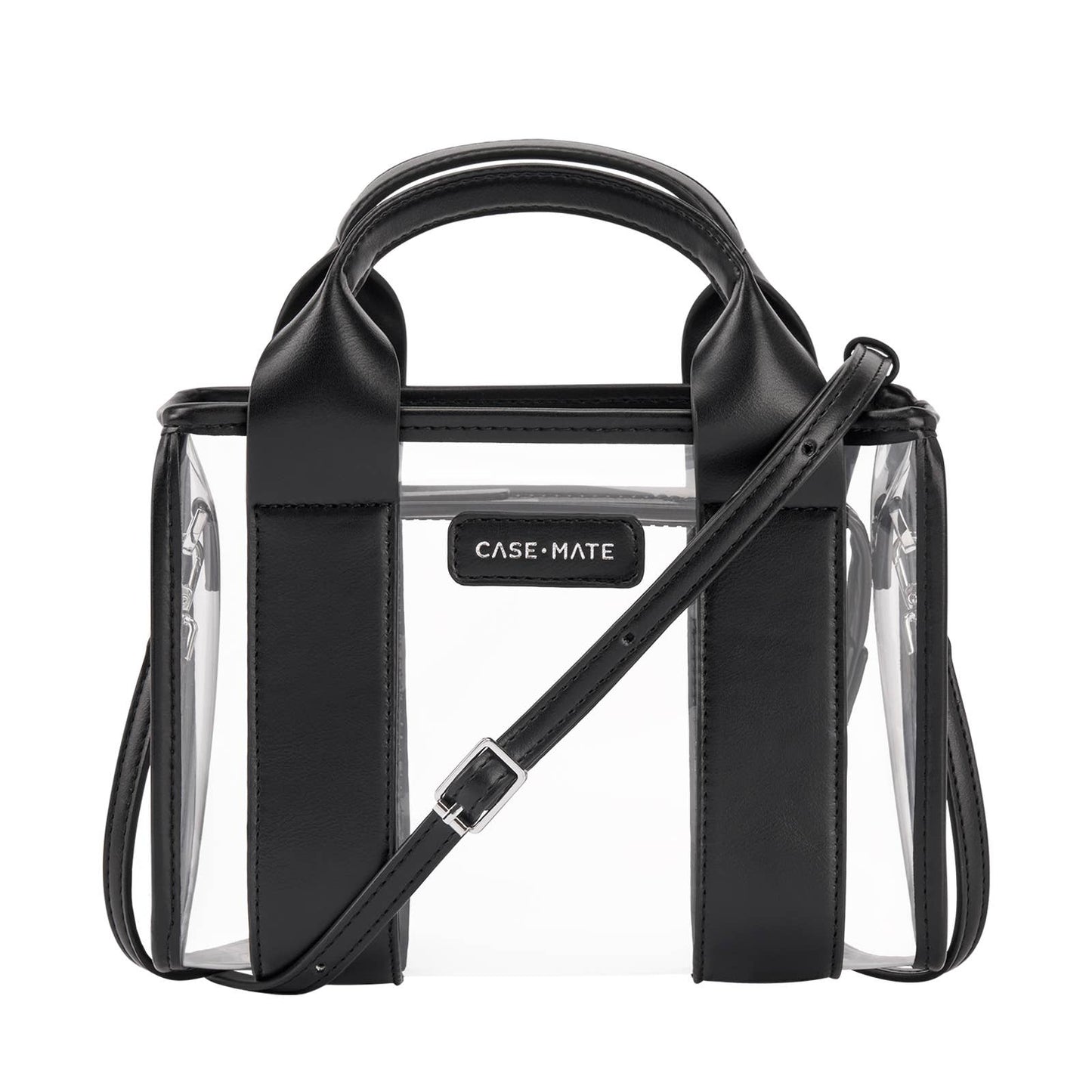 Black handbag with clear panels and 'Case-Mate' branding on a white background
