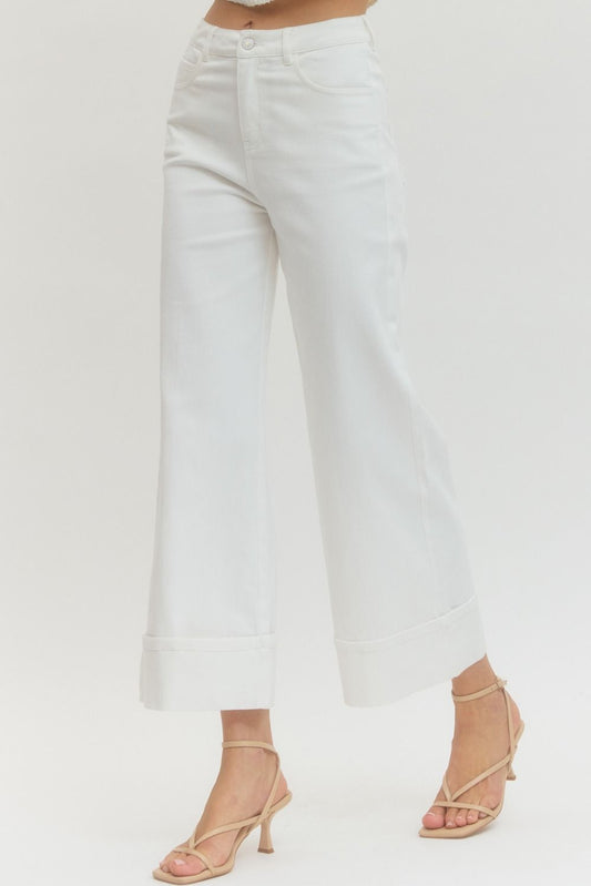 Cuffed White Ankle Jeans