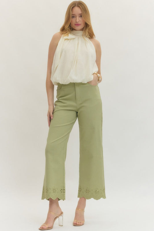 Matcha Scalloped ankle length pants