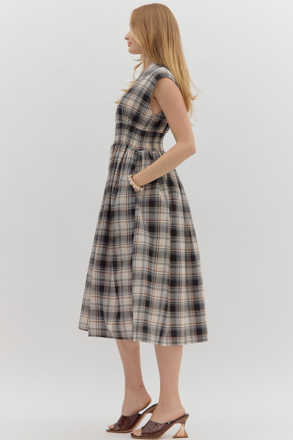 Plaid Midi Zip Front Dress