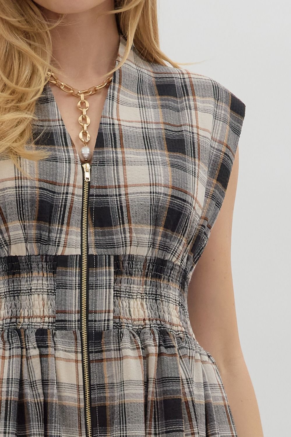 Plaid Midi Zip Front Dress