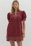 Stephanie Burgundy Puff Sleeve Dress